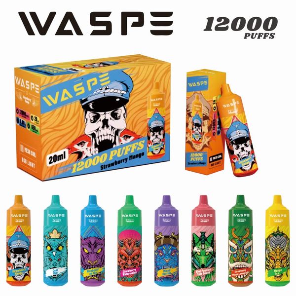 Hookha Vaping Waspe Vape Vaper 12000 12k Puff Bar 2% 5% E Cigarette Type C Port de charge Disposable Vape Puff 10000 E Cig Pod Pen