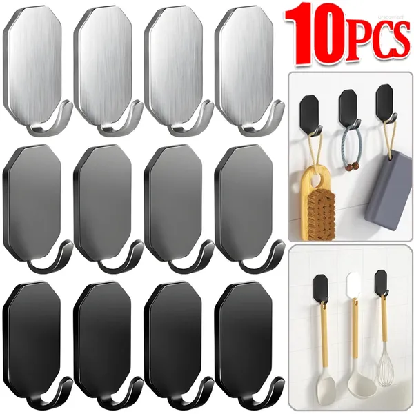 Ganchos 1/10 Uds. Colgadores tipo gancho de pared autoadhesivos impermeables de acero inoxidable resistentes para cocina, baño, toallas, llaves, perchero