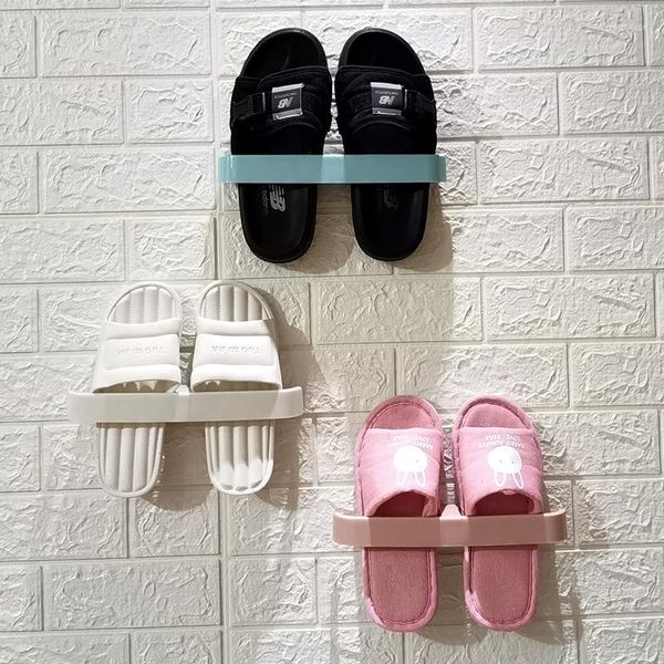Crochets 1 pièces salle de bain pantoufles support mural stockage de chaussures mur Perforation gratuite étagère de toilette pliante