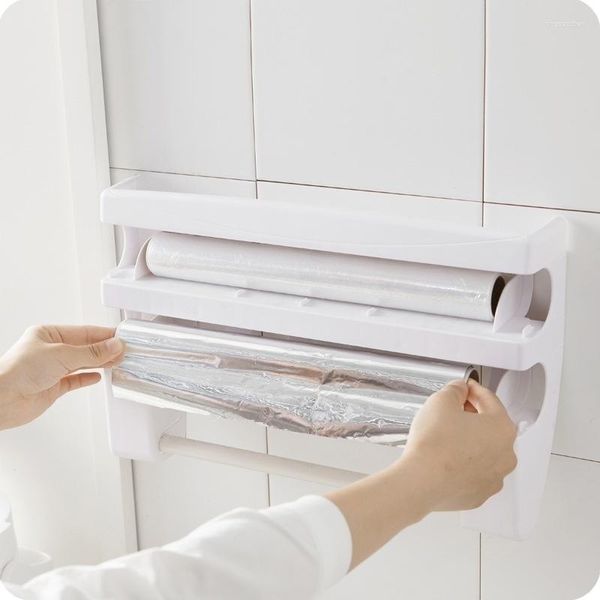 Ganchos 1 PCS/estante de almacenamiento de envoltura de plástico de cocina con cortador de papel de aluminio toalla de papel para barbacoa