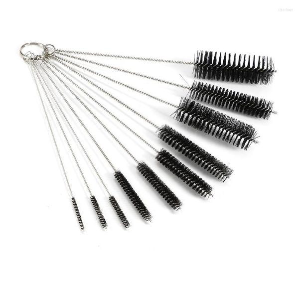 Ganchos 10PCS / SET Juego de cepillos limpiadores de paja para beber de acero inoxidable Herramientas de limpieza de cabello suave reutilizables y respetuosas con el medio ambiente