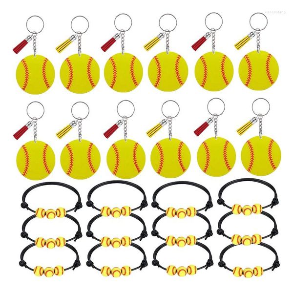 Crochets 12 pièces Softball acrylique porte-clés et Bracelets décorations de fête pour cadeau de Baseball