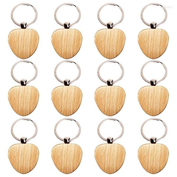 Crochets 12pcs porte-clés en bois vierge en forme de coeur bricolage porte-clés en bois étiquettes cadeaux