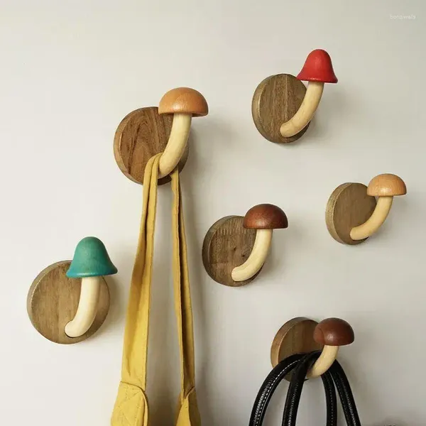 Crochets en bois en forme de champignon pour vêtements, chapeaux, crochet Non perforé, rangement Portable à domicile, Style nordique, simplicité, 1 pièce