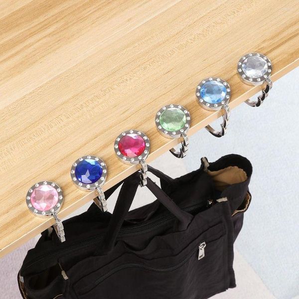 Ganchos 1PC Portátil Metal Plegable Bolsa Monedero Gancho Bolso Percha Diamante Mesa Plegable Escritorio