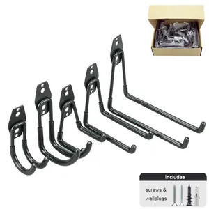 Hooks 1 pc wandmontage zware haak met schroeven Organisator Iron 2-Hangers Sturdy Garage Storage Keukenrek Ladder/stoel/Bike Black