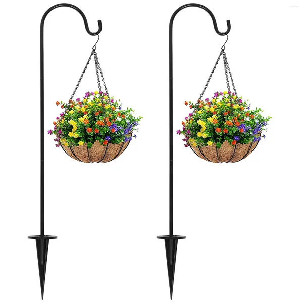 Ganchos 2 uds. Tapón de suelo de hierro para jardín, soporte colgante para plantas, linternas para exteriores, colgador de comedero para pájaros, poste de decoración de jardinería