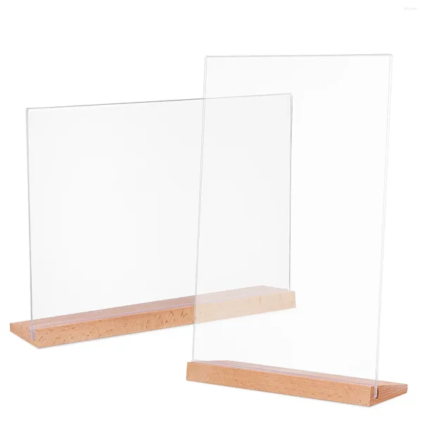 Soportes de menú de 2 pcs Accesorios de escritorio soportes de visualización de la mesa de haya de madera acrílica mesa de madera acrílica