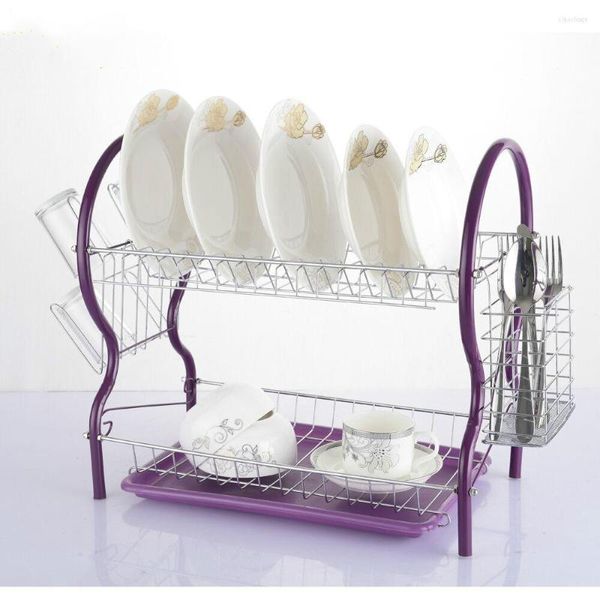 Crochets égouttoir à vaisselle à 2 niveaux en acier inoxydable égouttoir sécheur porte-plateau pour verre tasse maison cuisine