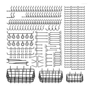 Crochets 211 pièces assortiment de panneaux perforés avec 3 paniers outils d'organisation système de stockage de Garage pour cuisine salle d'artisanat noir