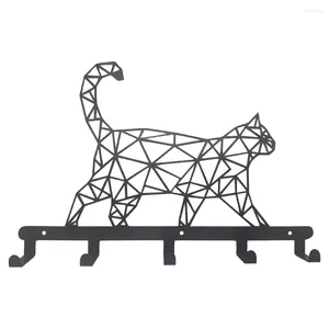 Crochets 3D porte-clés en métal noir support mural décor suspendu organisateur support décoratif avec 5 motifs de chat Art