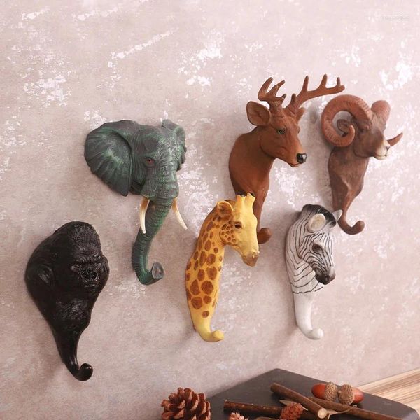 Ganchos 3D Resin Animal Head Hanger Pared Azul de pared Costa de ropa decorativa Decoración del hogar Decoración del hogar Cl90317