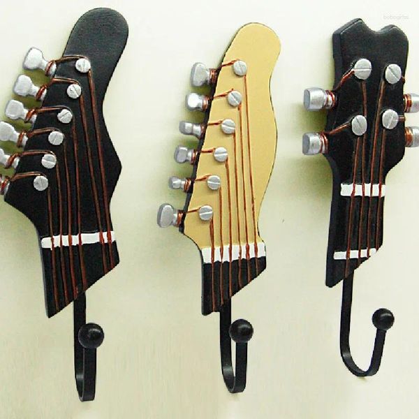 Ganchos 3 unids/lote Estilo Vintage diseño de guitarra gancho de pared percha de hierro resina pintada a mano llave de alta calidad decoración del hogar