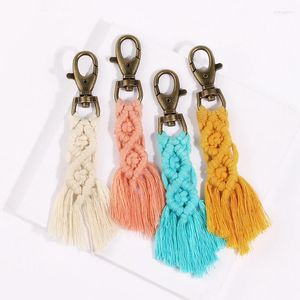 Hooks 4 PCS Tassel Keychains Boho Key Chains Rings Macrame Holder Bag Charm Auto hangende sieradencadeau voor vrouwen