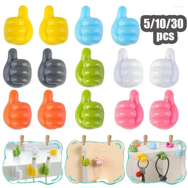 Ganchos 5/10/30 Uds. Clips de Cable autoadhesivos multifunción para pared del pulgar, gancho para cepillo de dientes, colgador de Cable para auriculares para escritorio y baño