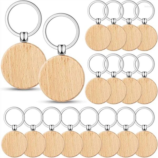 Crochets 50 pièces étiquette de clé en bois vierge gravure vierges étiquettes de porte-clés en bois inachevé pour bricolage artisanat rond