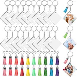 Haken 80 STKS DIY Ambachten Transparant Acryl Sleutelhanger Set Hangers Met Vierkante Warmteoverdracht Blanks Kwasten Ringetjes