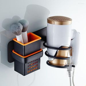 Crochets support de sèche-cheveux en aluminium étagère de salle de bain auto-adhésive avec panier support de rangement pour sèche-cheveux mural organisateur de ventilateur