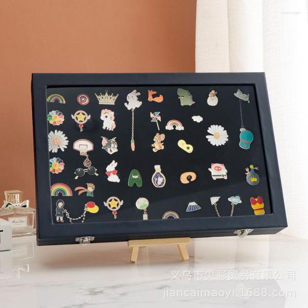 Caja de almacenamiento de insignias de barra de ganchos, Pin de pecho transparente a prueba de polvo, soporte de exhibición de medallas, marco de colección de joyas de cuero Pu