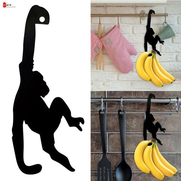 Hooks Support à crochets en forme de singe banane noir – Organisateur de rangement suspendu en métal pour cuisine, salle de bain, chambre à coucher, cadeau créatif et amusant, vacances