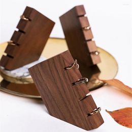Haken zwarte walnoot houten ringhouder stand vinger plank tafel display rack sieraden houten blok rekwisieten