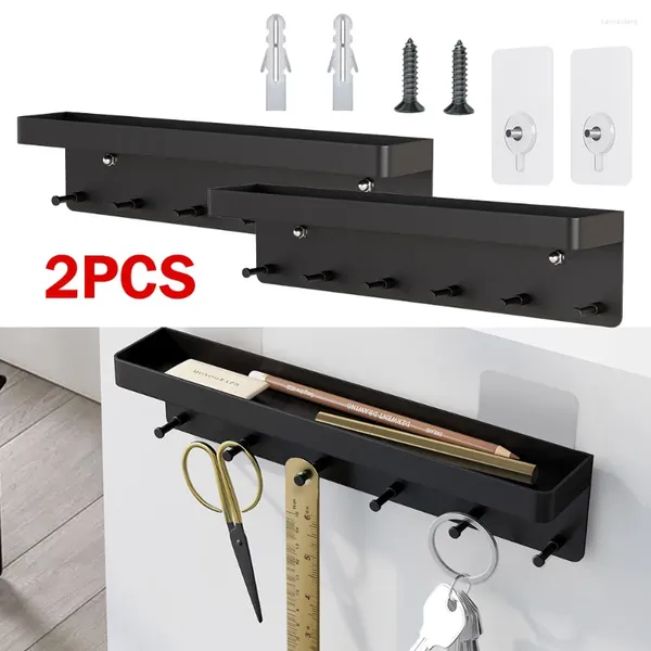 Ganchos, estante organizador de llaves blanco y negro, estante de acero inoxidable con soporte de cocina montado en la pared, adecuado para sala de estar y oficina