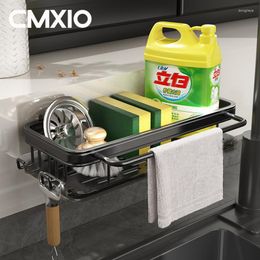 Ganchos CMXIO Estante de cocina sin perforaciones con bandeja Fregadero Esponja Escurridor Estante de almacenamiento Montado en la pared Toallero Accesorios