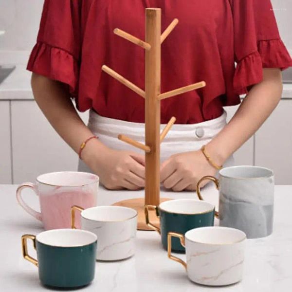 Crochets égouttoir pour tasses à café, cintre en bois massif, porte-tasse en bois, arbre 6, organisateur de thé multifonctionnel robuste