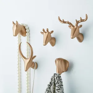 Hooks Creative Resin Animal Head Hook Hanger Rack Wall Mount Home Decoration Gold voor Key Jewelry Hat Handtas - 5 Style Option