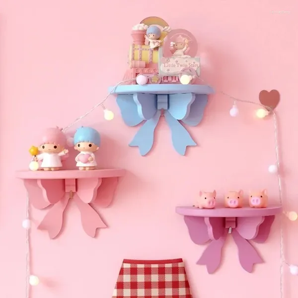 Ganchos lindos estantes de pared de lazo de madera kawaii soporte para colgar niños exhibición de juguetes estantes de decoración de dormitorio de niña estantes de decoración de dormitorio