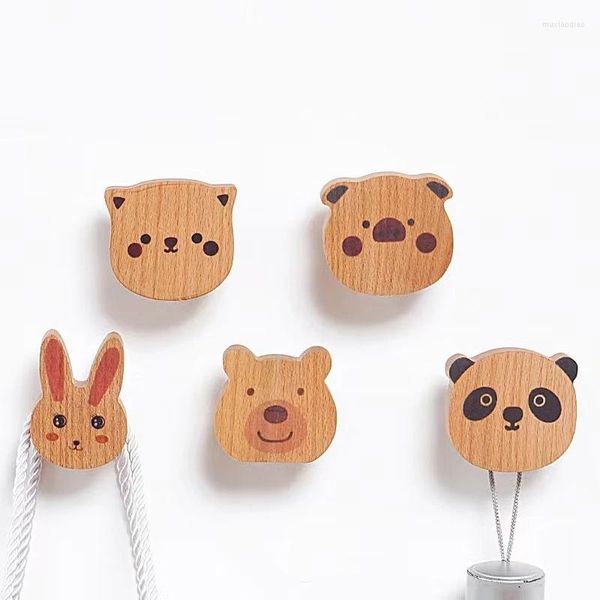 Crochets mignon en bois Animal patère bois de hêtre avec peinture de couleur Panda ours décoration pour chambre d'enfants décor mural nordique