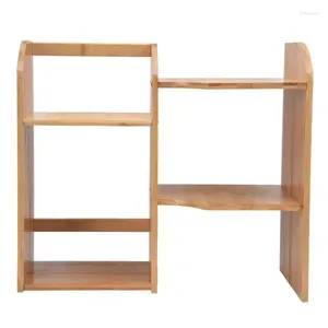 Hooks Desktop Bookshelf Bamboo Countertop boekenkast voor Office Home Cosmetic