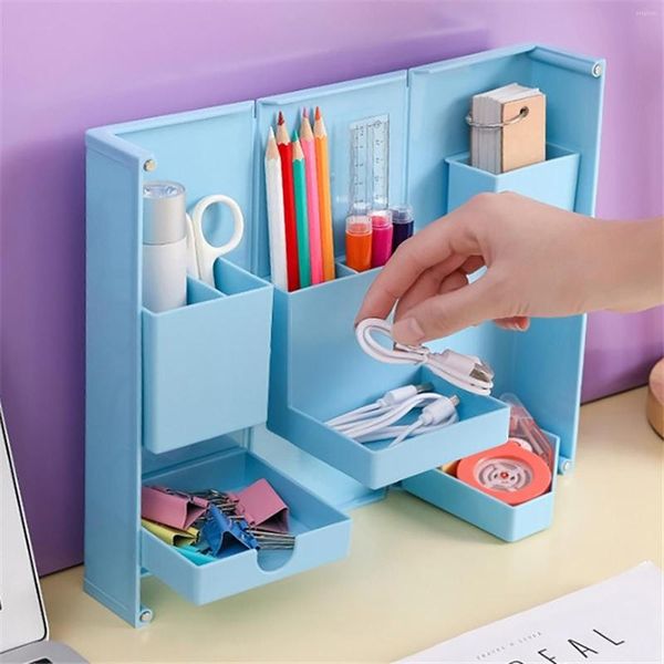 Ganchos de escritorio, caja de almacenamiento plegable y estable, organizador de mesa extensible para cosméticos, soporte de maquillaje, papelería escolar y de oficina