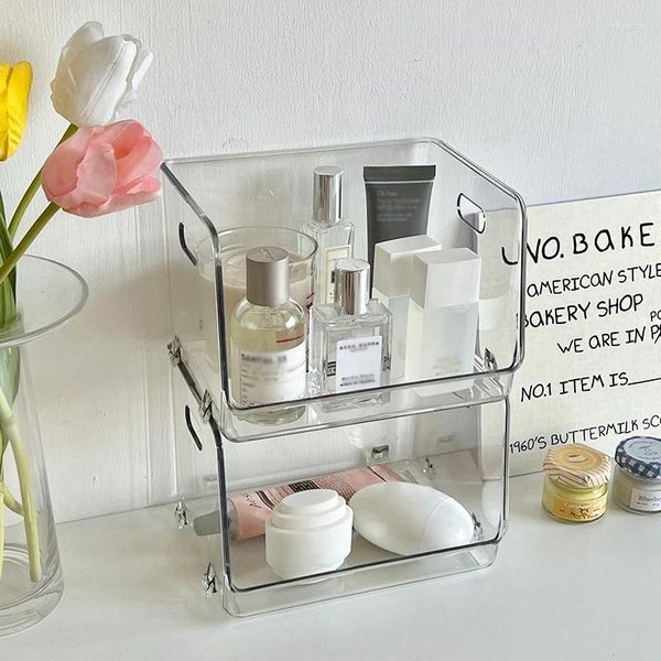 Hooks Desktop Storage Rack Rack Cosmetics Box Makeup Makves Transparent Transparent Multifonctional Sundries Organizer Shelf