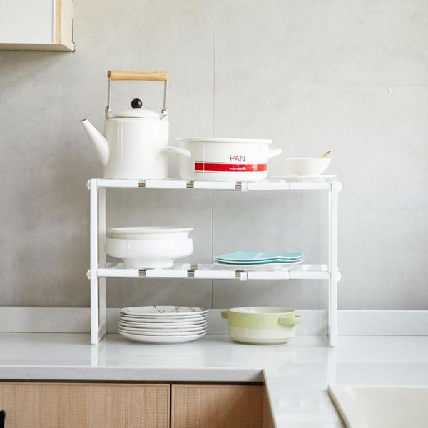 Crochets extensible sous évier organisateur 1/2 niveaux fournitures de cuisine armoire Pot casserole étagère à épices étagère de rangement pour salle de bain