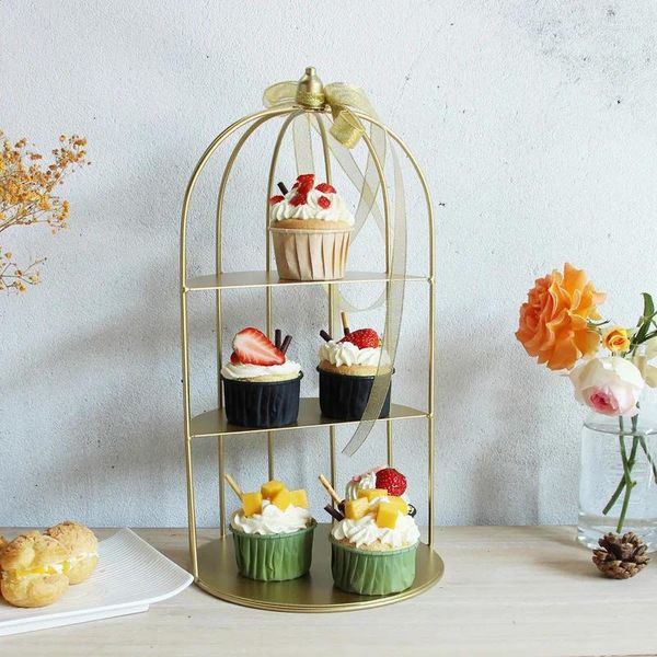 Ganchos de Metal dorado para joyería, cesta de frutas, bandeja para pastel y Cupcake, jaula para pájaros, herramientas de cumpleaños, decoración del hogar, estante de mesa de postre