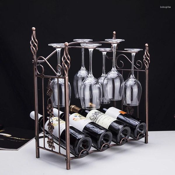 Crochets de table de style tonnelle à raisin, 4 bouteilles de vin/6 verres, organisateur en métal, support de rangement