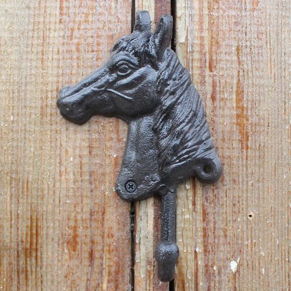 Hooks Horse Horse Cast Iron Mur Mur Crochet avec 1 cintre Accents de maison de ferme