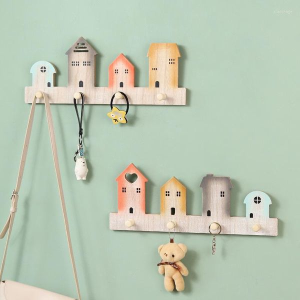 Ganchos Forma de casa Gancho de madera Madera natural para bebés Niños Niña Habitación Decoración Ahorro de espacio Decoración del hogar Estante de almacenamiento de pared