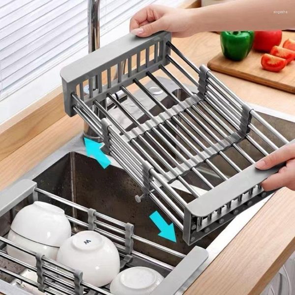 Ganchos Escurridor de cocina Fregadero de acero inoxidable 304 Inserto de secado de platos Organizador de almacenamiento Escurridor de frutas y verduras Cesta