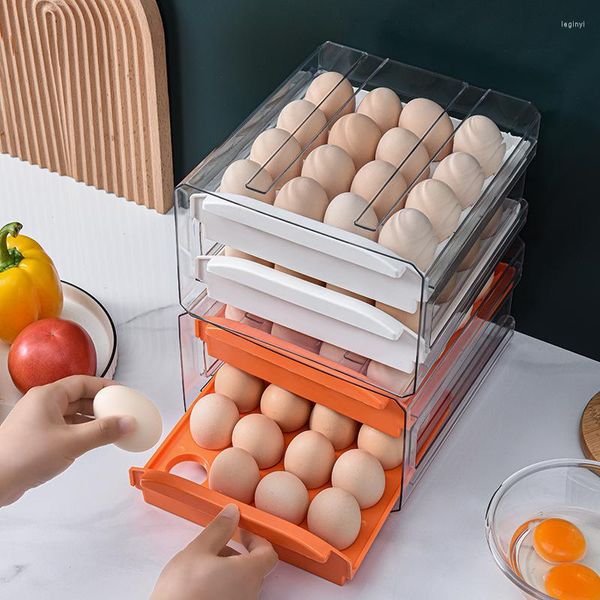 Crochets cuisine maison magasin Transparent Double couche oeuf Carton boîte de rangement empilable en plastique Anti-Collision réfrigérateur bac à légumes