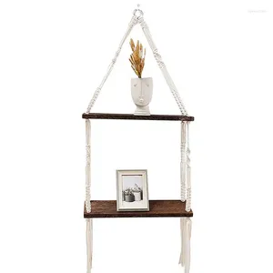 Ganchos macrame prateleira de parede rack de 2 camadas banheiro rústico boho decoração planta prateleiras brancas organizador artesanal