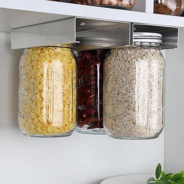 Hooks Mason Jar Rack Organizador de almacenamiento de metal estable Creación de ahorro de espacio |Accesorios de cocina 2pcs Soporte único