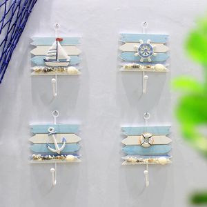 Haken in mediterrane stijl houten nautisch schip anker handdoek muurhangers beeldjes voor thuis hangende decorornamenten