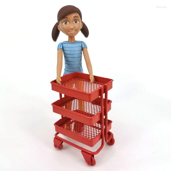 Ganchos Mini muebles para muñecas casa de muñecas hierro 3 niveles carro estante de almacenamiento DIY casa cocina con ruedas accesorios 425C