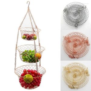Crochets Style moderne panier de rangement supports 3 niveaux suspendus cuisine légumes fruits support étagères avec chaîne en fer
