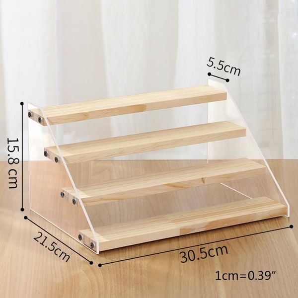 Crochets Polyvalent Affichage Riser Rack Stand En Bois Clair 2/3/4 Niveaux Étape Étagère Poupées Figure Compteur Échelle Cupcake N03 21