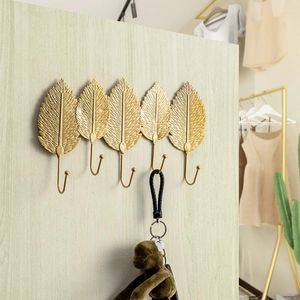 Haken Nordic Bladeren Ijzeren Plant Sleutelhouder Metaal Gouden Blad Model Minimalistisch Wandmontage Voor Ophangen Cadeau