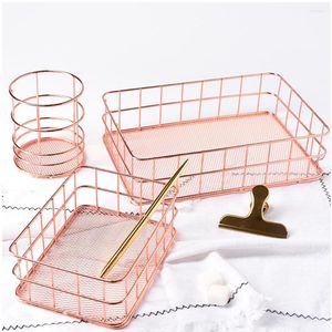 Hooks Office Desktafel Mesh Square Pencil Pot Cup Case Container Organisator Rose Gold Metal Pen Holder Home School Storage Basket