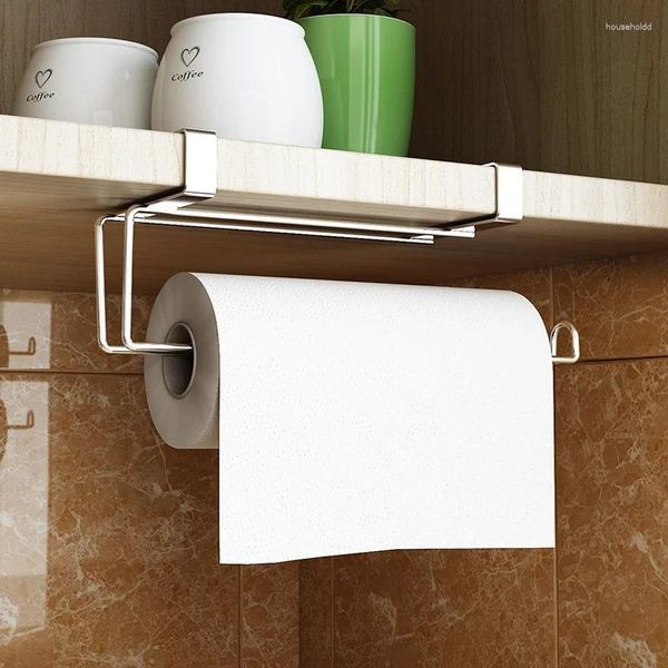Ganchos rollo de papel toallero estantes de acero inoxidable debajo del cajón puerta del gabinete gancho colgante trasero cocina baño Gadget